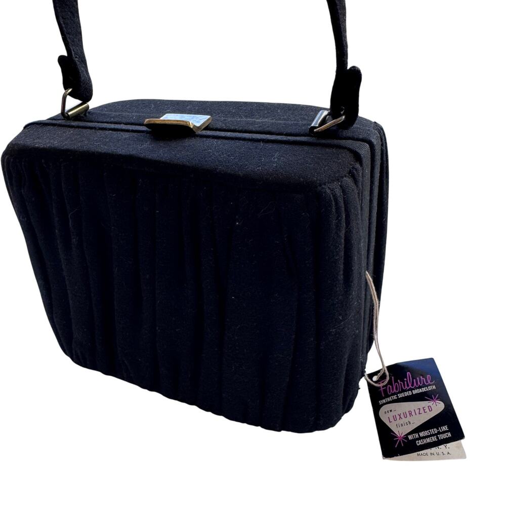 Vintage Egan-Wagner Black FabriLure Sueded Top Handle Handbag Box  retro bag - Picture 6 of 9